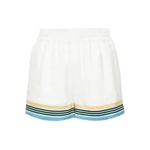 Casablanca Stijlvolle bedrukte zijden shorts , White , Dames , Maat: 2XS