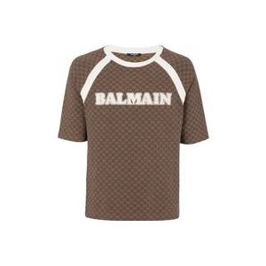 Balmain Retro mini monogram T-shirt , Brown , Heren , Maat: XL