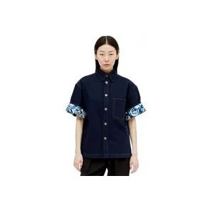 Burberry Denim Shirt met Rozenprint , Blue , Dames , Maat: S