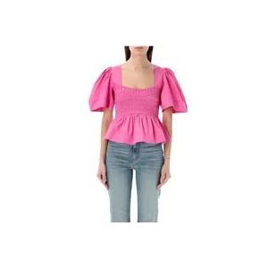 Ganni Fucsia Smock Blouse Topwear , Pink , Dames , Maat: S