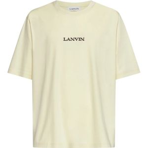 Lanvin Lichtgele katoenen T-shirt met bouclette-logo , Beige , Heren , Maat: L