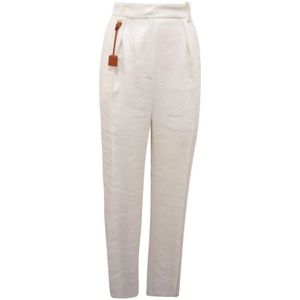 Elisabetta Franchi, Dames, Broeken, Wit, Maat: L Linnen,