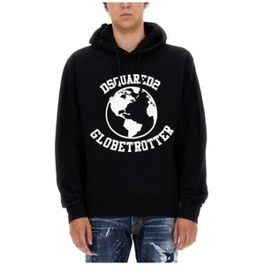 Dsquared2, Heren, Sweatshirts & Hoodies, Zwart, Maat: XL Katoen,