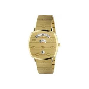 Gucci Ya157409 - Geelgouden PVD-kast met Interlocking Gs, 3 vensters die uur, minuut en datum aangeven, geelgouden PVD-armband met Interlocking Gs , Yellow , Dames , Maat: ONE Size