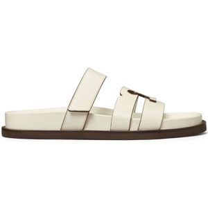 Tory Burch - Leren Slippers Ines - Wit - Leer - Klittenbandsluiting