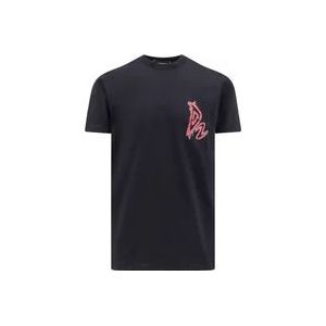 Dsquared2 Zwarte Crew-neck T-shirt met Logo Print , Black , Heren , Maat: L