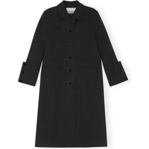 Ganni Zwarte Bonded Crepe Coat , Black , Dames , Maat: M