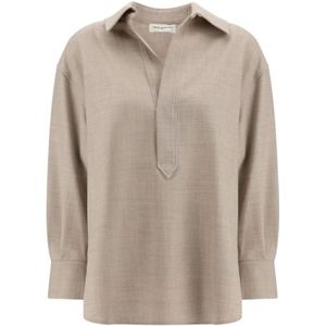 True Royal, Dames, Blouses & Shirts, Beige, Maat: 2XS Wol,