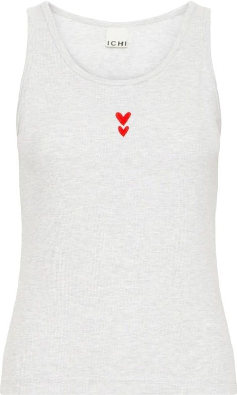 Ichi - Lichtgrijs Melange - Geborduurde Top - Dames