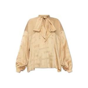 Balenciaga Zijden top met striknek , Beige , Dames , Maat: S