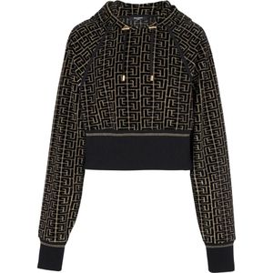 Balmain Gemonogrammeerde cropped katoenen sweatshirt , Multicolor , Dames , Maat: L