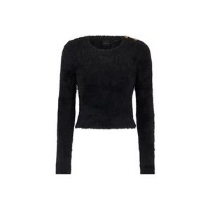 Pinko Zwarte Trui met Metalen Knopen , Black , Dames , Maat: L