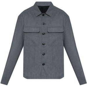 Moncler, Heren, Overhemden, Grijs, Maat: L Polyamide,