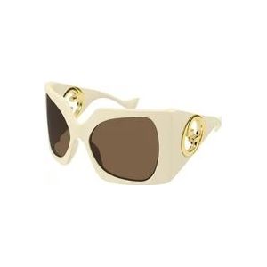 Gucci Witte/bruine zonnebril , White , Dames , Maat: 64 MM