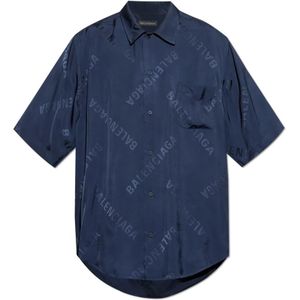 Balenciaga, Heren, Overhemden, Blauw, Maat: M Viscose,