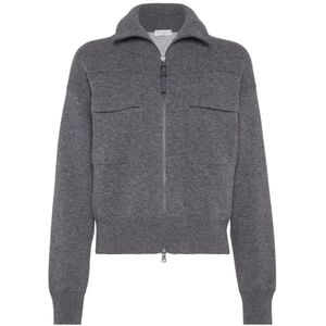 Brunello Cucinelli, Dames, Truien, Grijs, Maat: XL Wol,