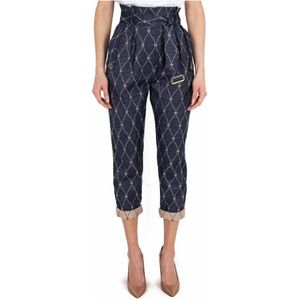 Elisabetta Franchi, Dames, Broeken, Blauw, Maat: M Katoen,
