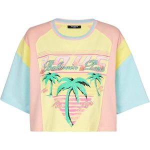 Balmain T-shirt met palmboom handtekeningprint , Multicolor , Dames , Maat: S