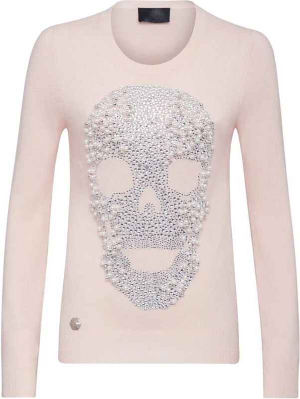 Philipp Plein - Pullover Round Neck LS Skull - Roze - Kasjmier - Dames