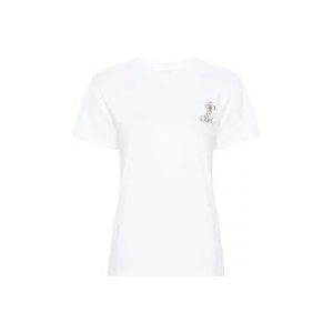 Chloé Witte Katoenen Jersey Top Geborduurd Logo , White , Dames , Maat: XS