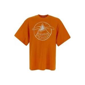 Moncler Katoenen Logo T-Shirt , Orange , Heren , Maat: S