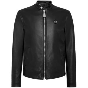 Philipp Plein, Heren, Jassen, Zwart, Maat: L Leer,