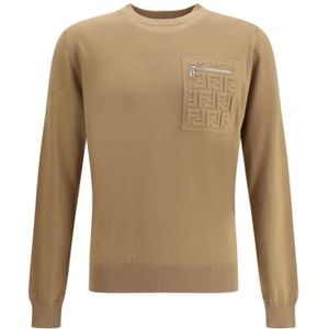 Fendi, Heren, Truien, Beige, Maat: XL Wol,