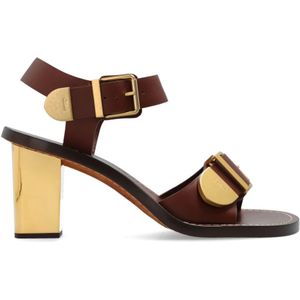 Chloé Leren sandalen met hak , Brown , Dames , Maat: 38 1/2 EU