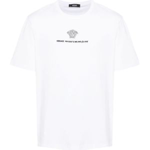 Versace Wit T-shirt met bedrukt logo , White , Heren , Maat: M