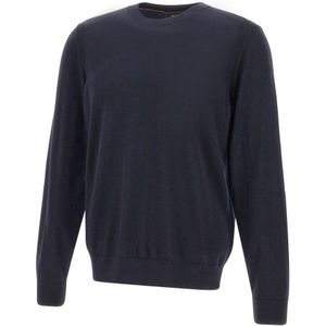 Hugo - Fijngebreide Pullover - Blauw - Regular-Fit - Ronde Hals