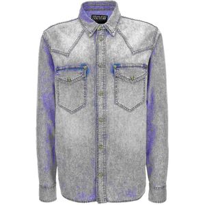 Versace Jeans Couture, Heren, Overhemden, Grijs, Maat: 2XL Denim,