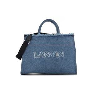 Lanvin Blauwe Denim Franje Schouder Handtas , Blue , Dames , Maat: ONE Size