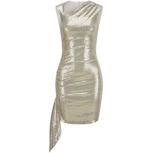 Nicowa - Orieva - Pailletten Gedrapeerd Minijurk - Grijs