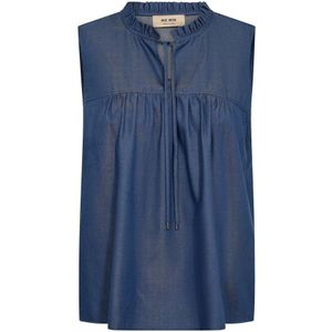 MOS Mosh - Denim Blouse - Blauw - V-Hals met Strik
