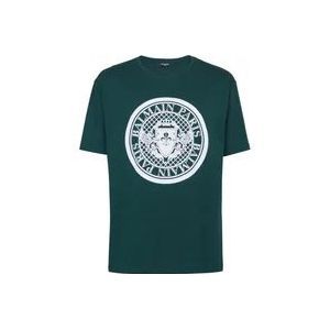 Balmain Munt T-shirt , Green , Heren , Maat: 3XL