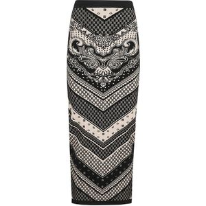 Balmain Paisley Monogram Gebreide Midi Rok , Multicolor , Dames , Maat: 2XS