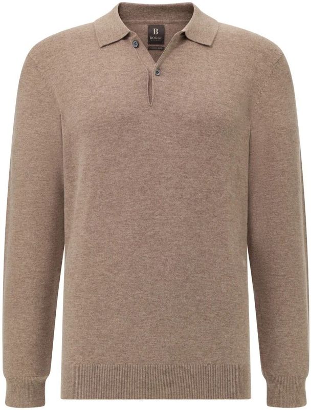 Boggi Milano - Cashmere Blend Crew Neck Polo - Beige - Heren - Lange Mouwen