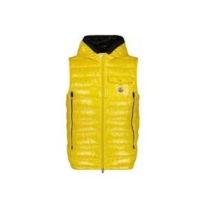 Moncler Gewatteerde Mouwloze Hoodie Vest , Yellow , Heren , Maat: L