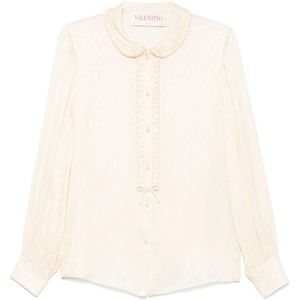 Blouse - Beige - Elegant Textured - Met Ruffle en Strikdetail