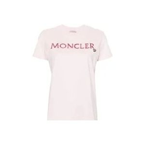 Moncler Roze Logo Katoenen T-shirt , Pink , Dames , Maat: L