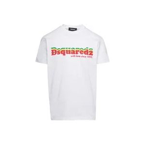 Dsquared2 Witte T-shirt met Logo Print , White , Heren , Maat: XL