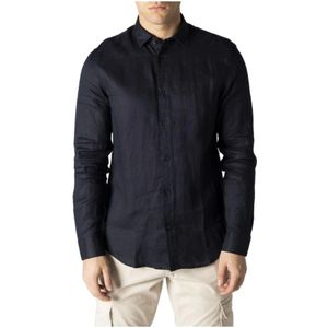 Armani Exchange, Heren, Overhemden, Blauw, Maat: M Linnen,