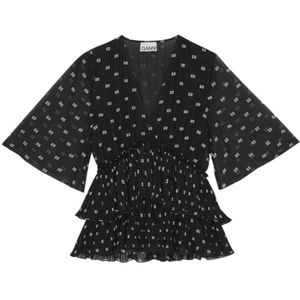 Ganni, Dames, Blouses & Shirts, Zwart, Maat: S Poliester,