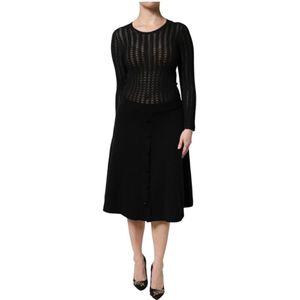 Dolce & Gabbana - A-lijn Midi Jurk - Zwart - Dames - 50% Kasjmier