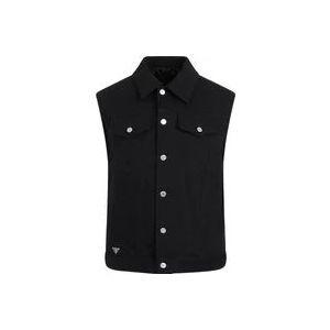 Prada Zwarte Denim Vest Stijlvolle Heren Gilet , Black , Heren , Maat: XL