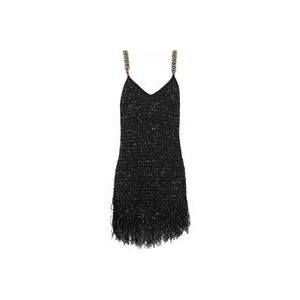 Balmain Franje lurex tweed jurk , Black , Dames , Maat: M