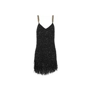 Balmain Franje lurex tweed jurk , Black , Dames , Maat: 2XS