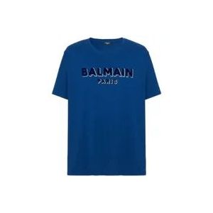 Balmain Navyblauw Organisch Katoenen T-Shirt , Blue , Heren , Maat: XL