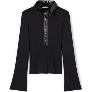 Motivi, Dames, Tops, Zwart, Maat: S Leer,