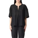 Max Mara - Blouse Fidato - Zwart - Korte Mouwen - V-hals - Gebreid